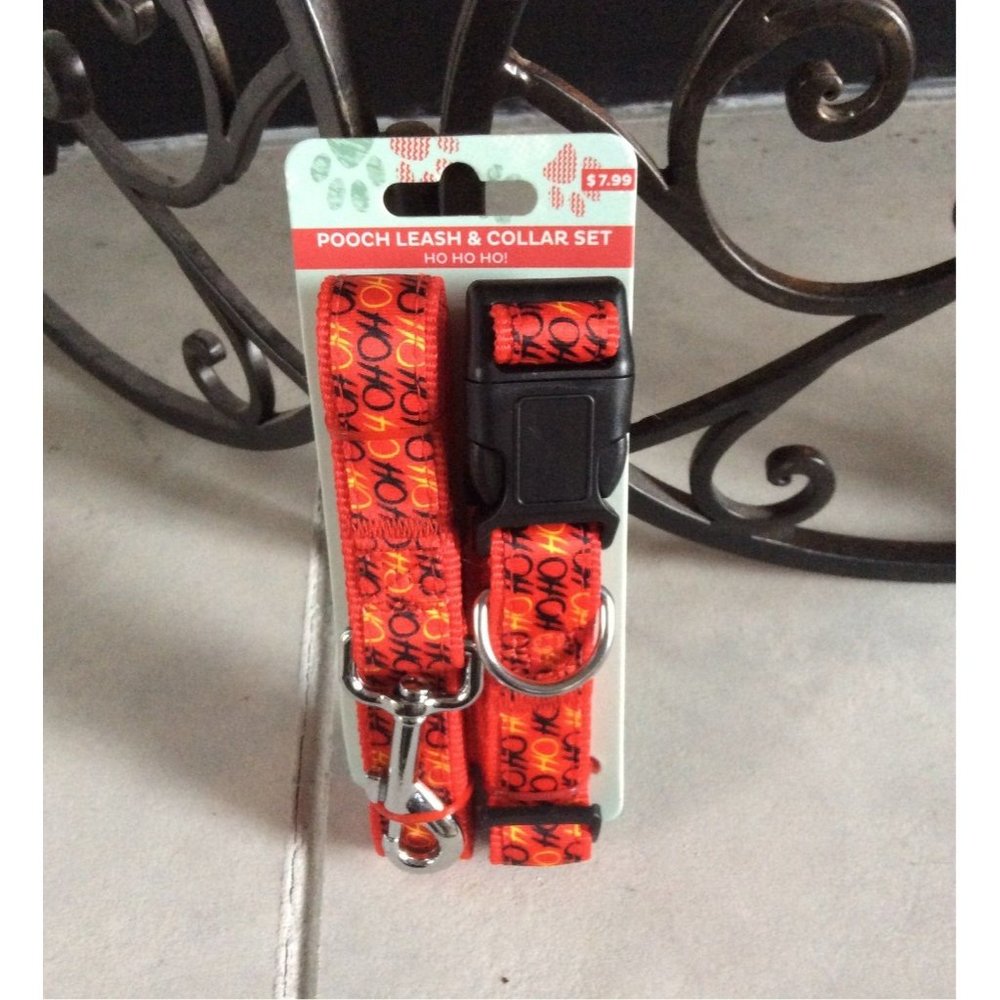 HO HO HO Christmas Dog Medium large leash collar set NEW